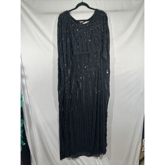 NWT‎ $798 Mac Duggal [ 16 ] 93869 Beaded Embellished Column Cape Gown Black - Picture 10 of 16